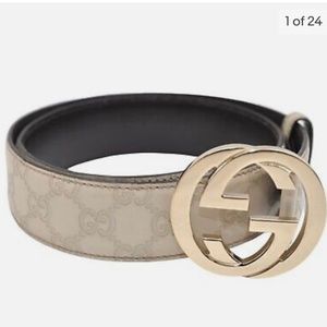Authentic GUCCI Guccissima Interlocking G Belt Leather 85cm 33.5" Ivory